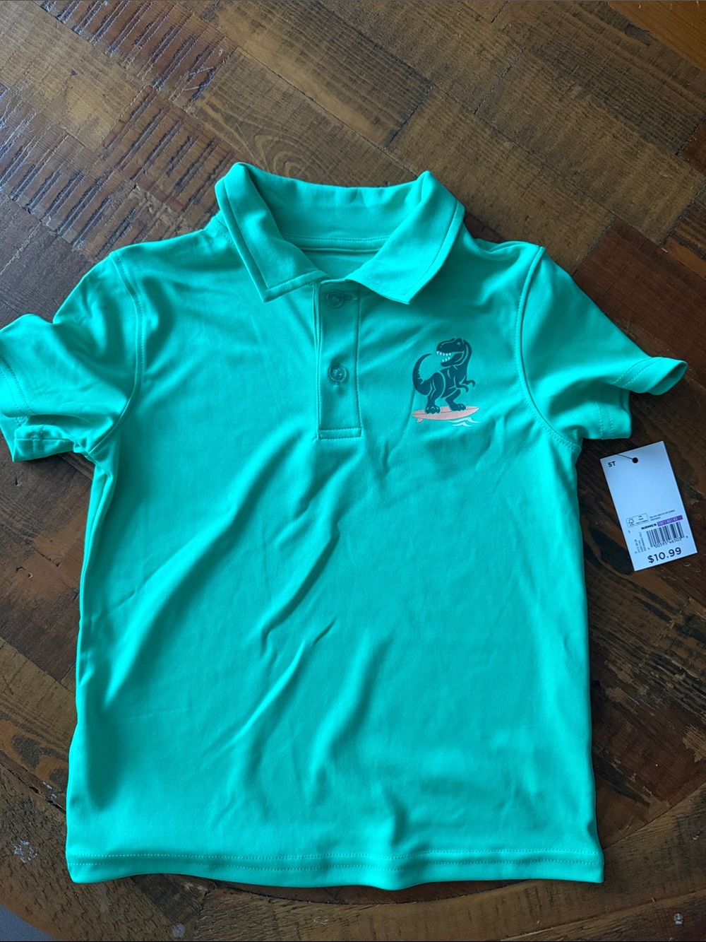 jumping beans Teal Green Polo with Surfing Dinosaur Graphic